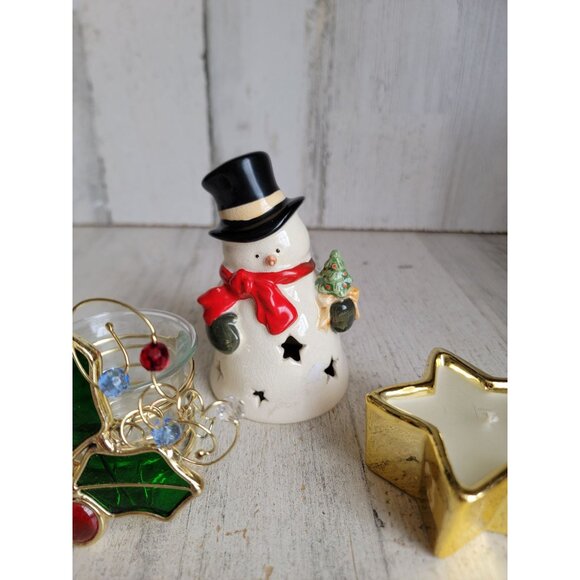 Mistletoe tea light holder snowman candle cover star set Xmas decor - Picture 3 of 8